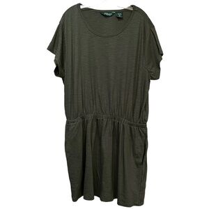 Stillwater 2X Olive Green Short Sleeve Tunic Top Mini Dress Cotton O2
